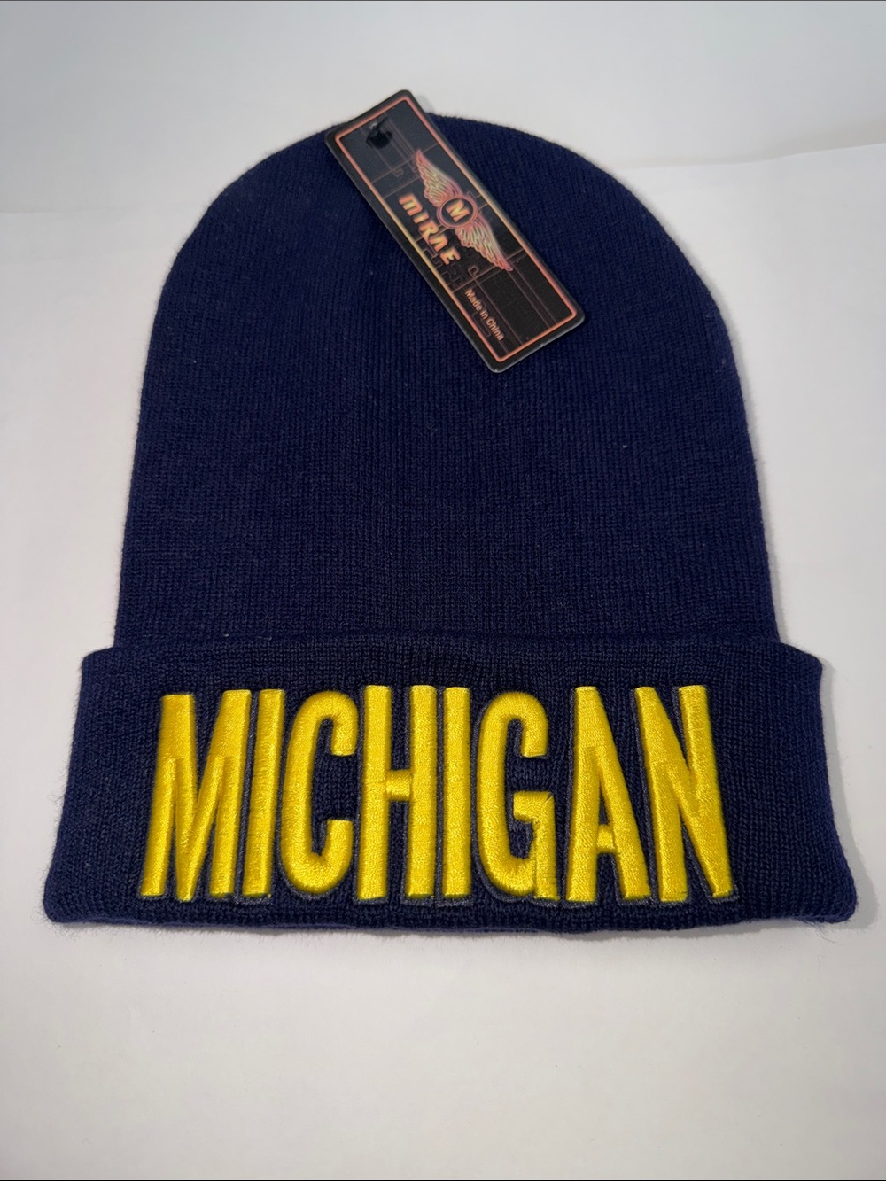 Michigan Embroidered Knit Beanie - Navy and Yellow